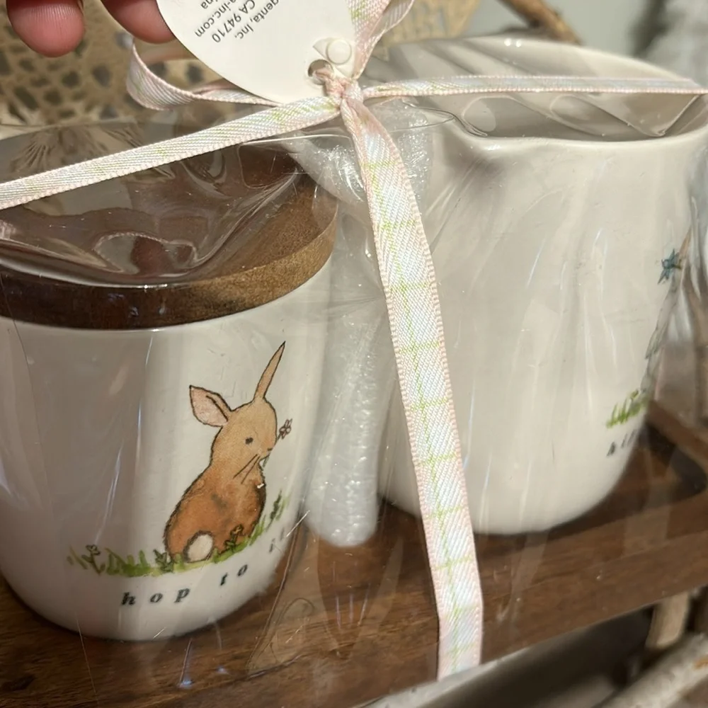 NEW RAE DUNN HIP HOP AND HOP TO IT Rabbit Sugar And Creamer Set